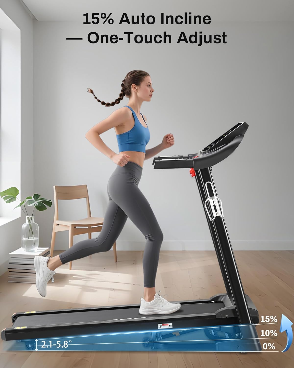 Incline Treadmill, Treadmill with 15% Auto Incline, 3.0HP, 300 lbs Capacity, Bluetooth APP, Shock Absorbing Design for Home Use - Image 2