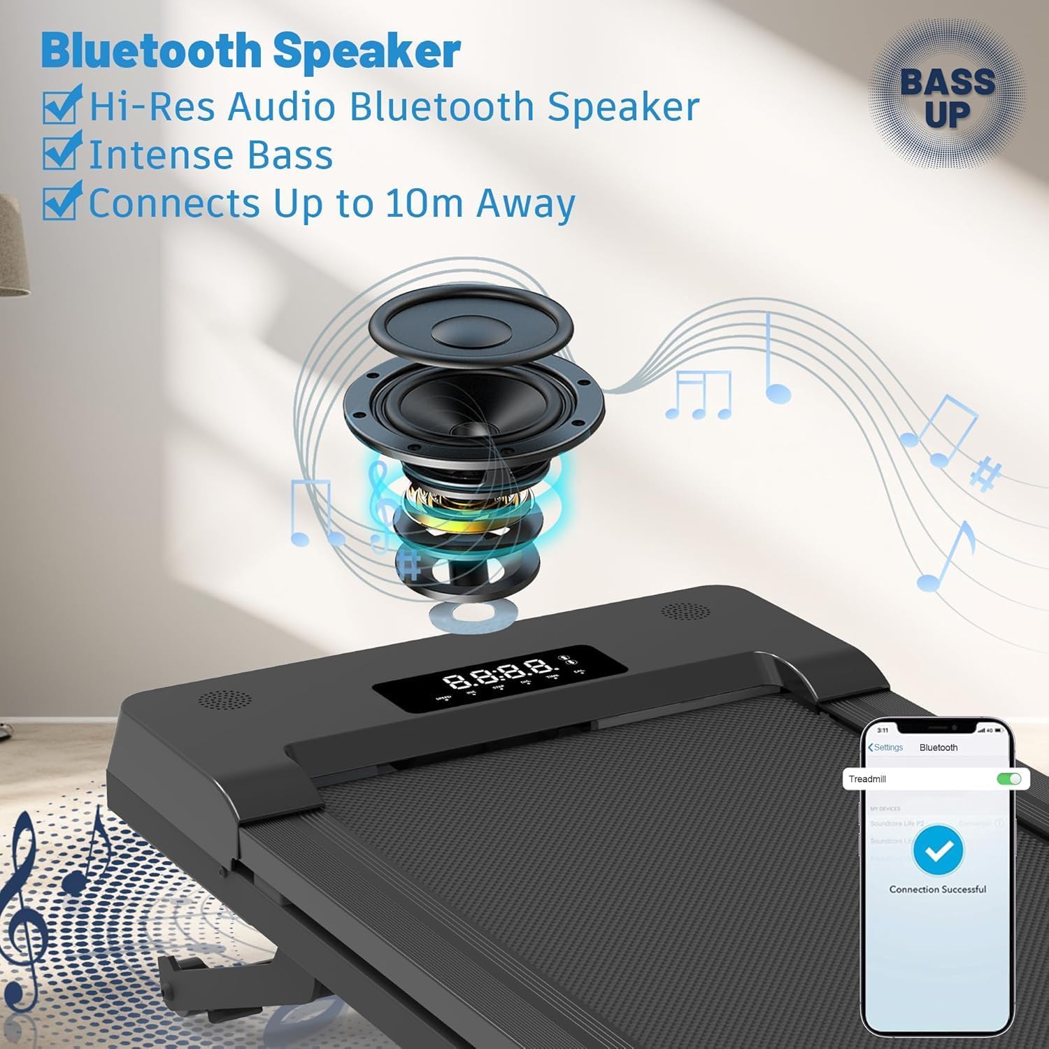 Walking Pad Treadmill with 12% 9-Level Auto Incline, 450 lbs Capacity Bluetooth Speaker Under Desk Treadmills for Home Hiking, 5 MPH - Image 3