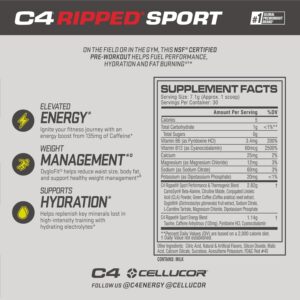 Cellucor C4 Ripped Sport Pre Workout Powder Fat Burner – NSF Certified for Sport + Sugar Free Preworkout Energy Supplement for Men & Women – 135mg Caffeine + Weight Loss – Fruit Punch, 30 Servings