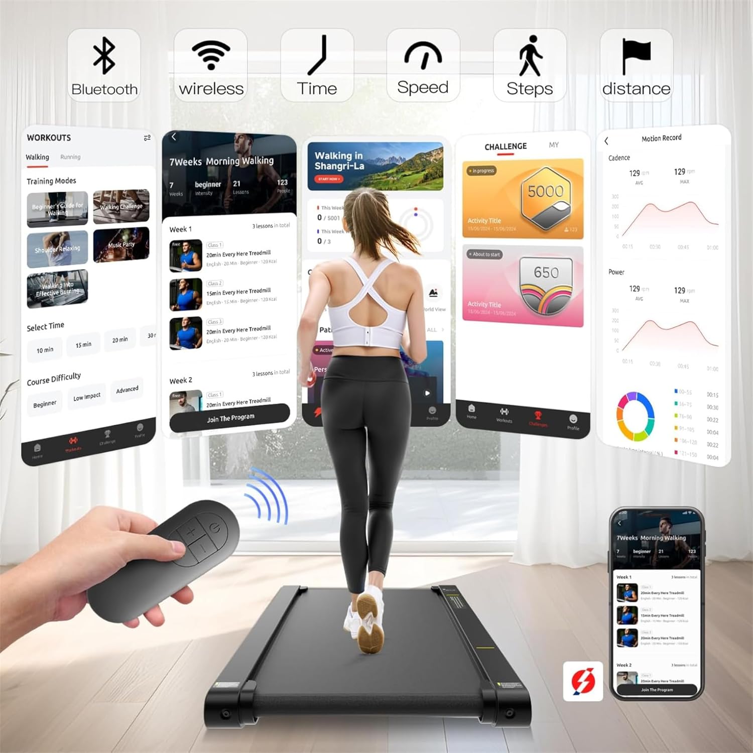 Sperax Walking Pad with APP, 3 in 1 Under Desk Treadmill, 400W Low Noise Walking Vibration Pad with Remote Control,Portable Treadmills for Home Office - Image 2