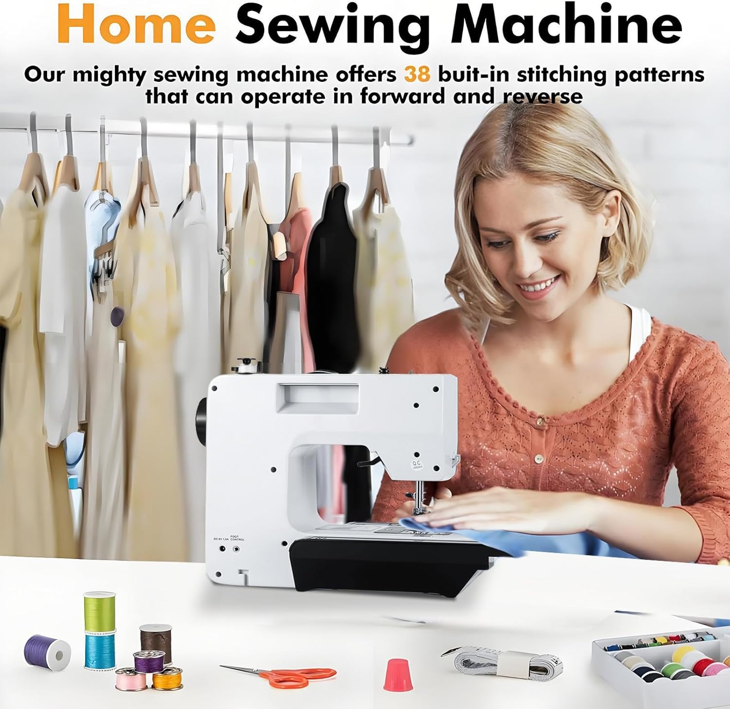 Sewing and Quilting Machine Built in Sewinglight, 38 Stitch Patterns Sewing Machine 2 Thread Lockstitch Adjustable Stitch Length 4 Step Button Hole Sewing Machine for Beginners and Adults - Image 2