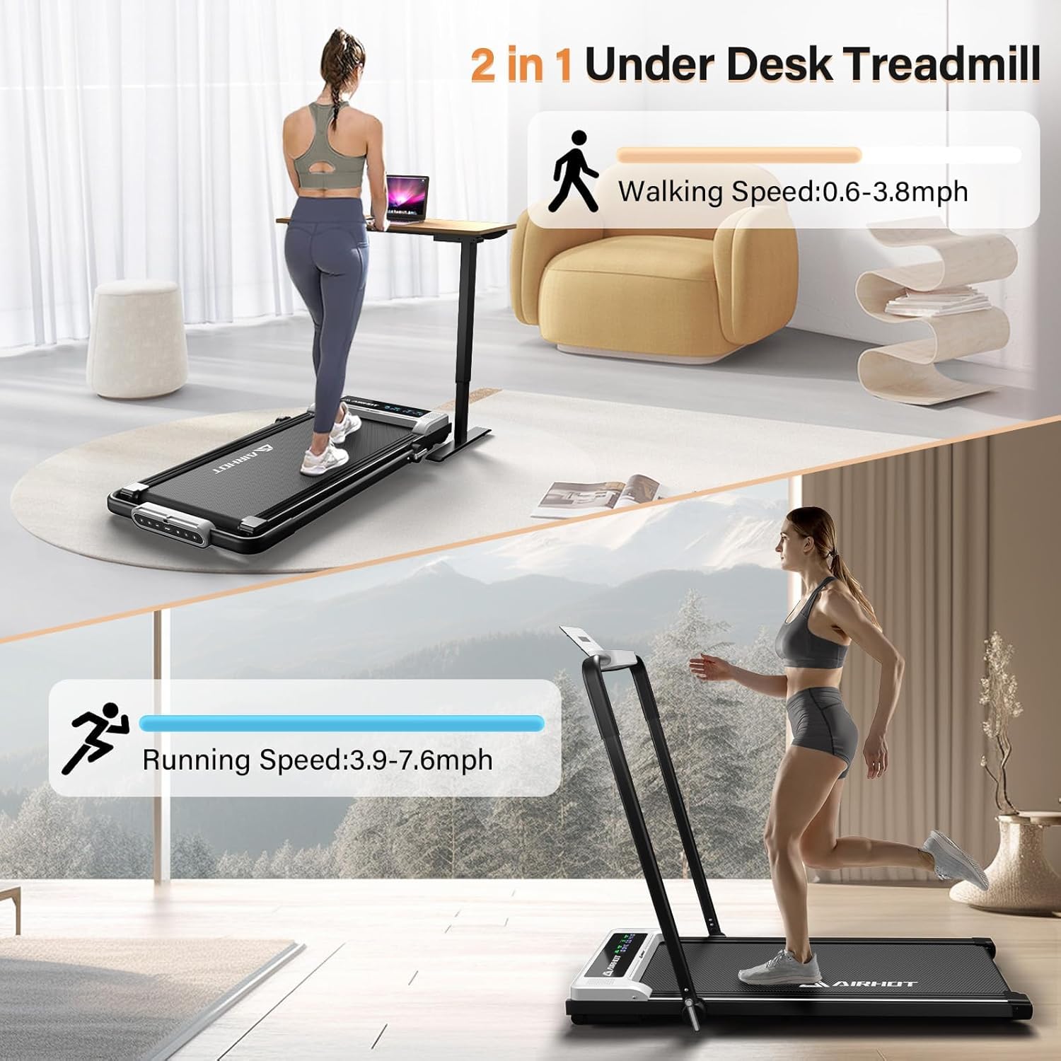 Walking Pad with Incline, 4 in 1 Under Desk Treadmill for Walking and Jogging, Portable Walking Treadmill with Remote Control Lanyard for Home, 2.5HP Low-Noise in LED Display - Image 4