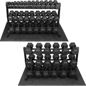 WF Athletic Supply Rubber Encased Hex Dumbbells with Rubber Grip Contoured Handle for Muscle Toning, Strength Building & Full Body Workout