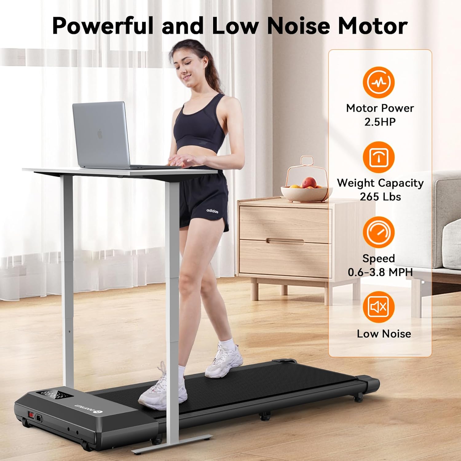 DeerRun Walking Pad, 2024 Upgrade Smart Under Desk Treadmill, 2.2HP Small Quiet Portable Treadmill, Walking Treadmill Under Desk, APP & Remote Control, Knee-Protective, No-Assembly - Image 6
