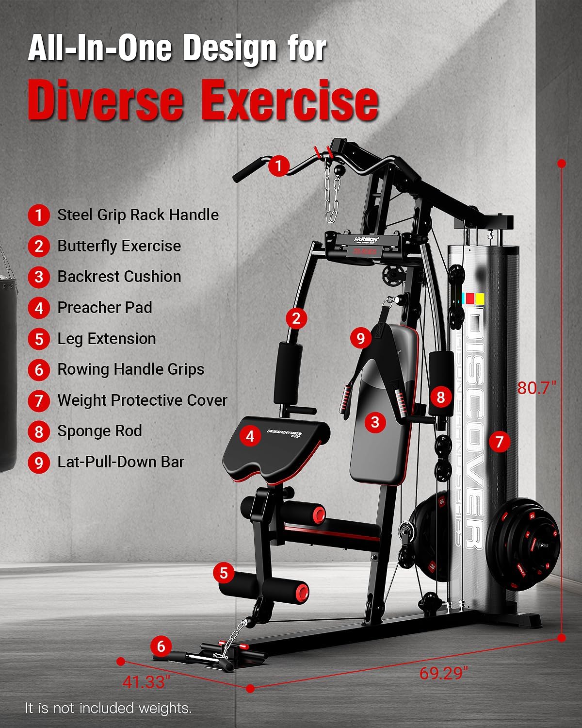 HARISON Home Gym - Full Body Workout Equipment, Exercise Equipment, Fitness Equipment, Multifunctional Home Gym Equipment for Home with Pulley System, Weight Bench, Rowing Machine - Image 6