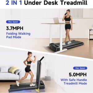 Foldable Treadmill with Incline, Walking Pad with Handle Bar 3 Level Incline, Portable Folding Treadmills for Home/Office 300 Lbs Capacity, Quiet Desk Treadmill with Remote Control & APP