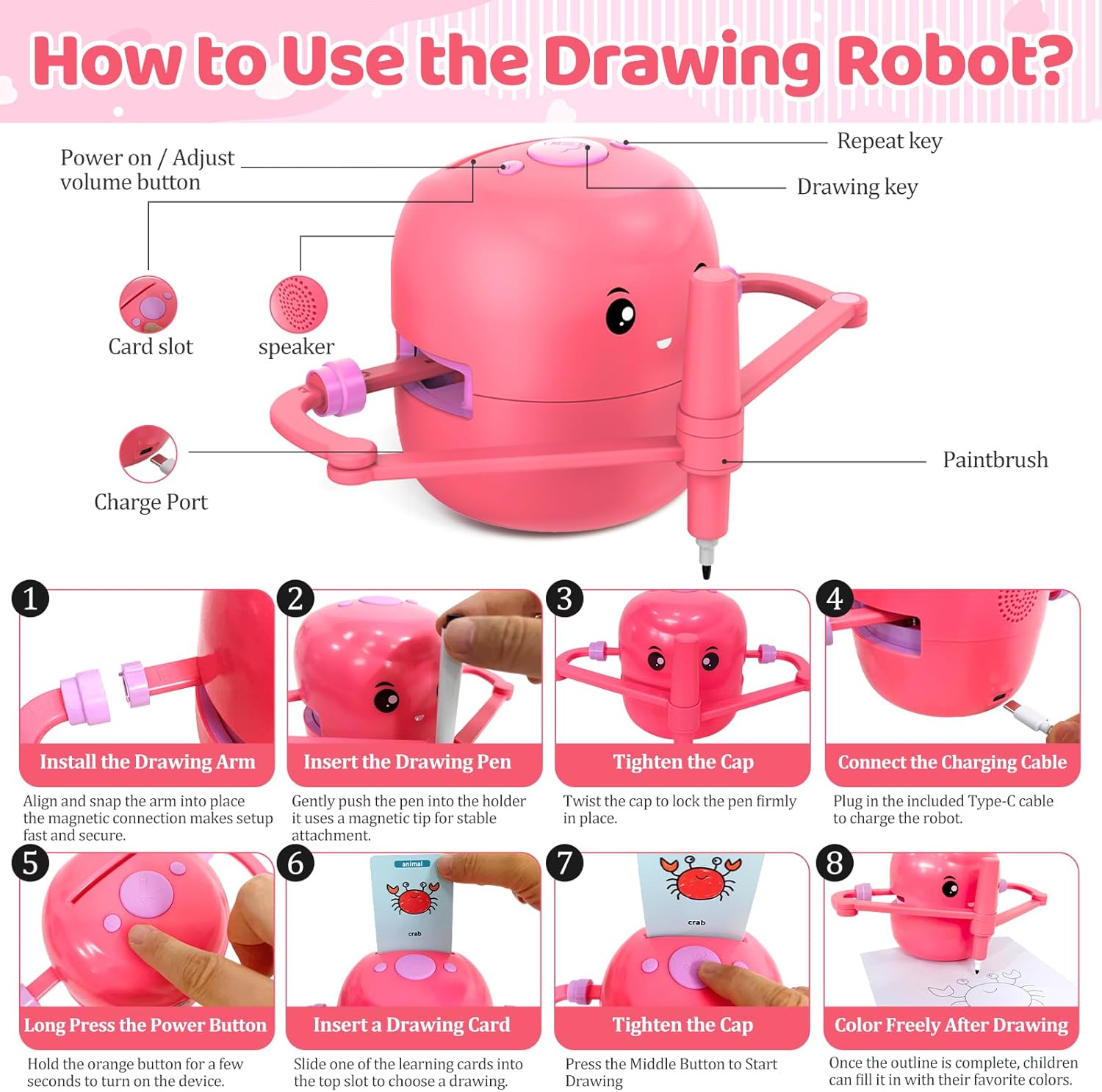 Drawing Robot for Kids with 150 Learning Cards and 17 Colorful Pens, Voice Interactive Educational Smart Art Painting Machine, Step-by-Step Drawing Guidance for Boys Girls Early Learning & STEM Toys - Image 8