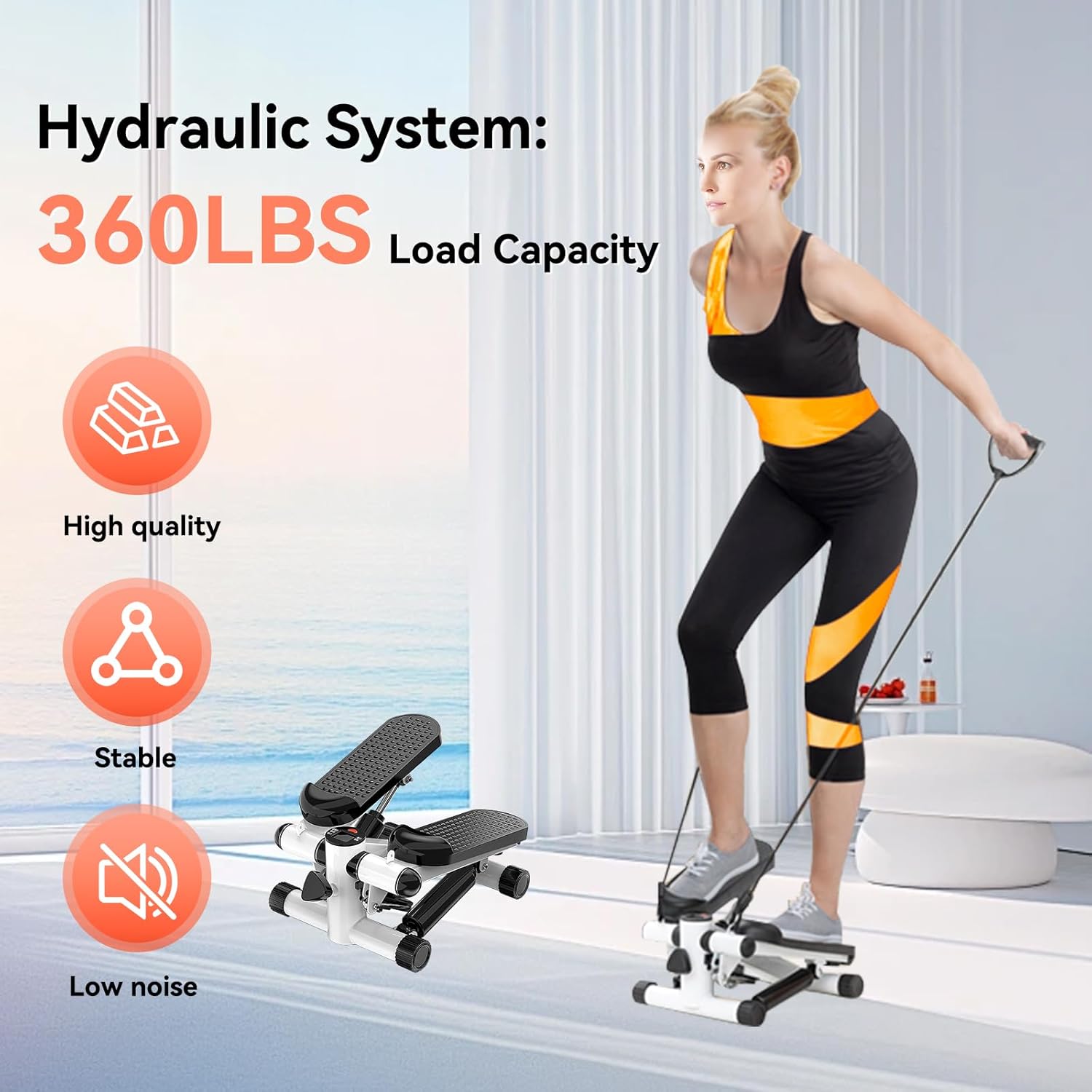 Steppers for Exercise at Home, Mini Stepper with Resistance Bands, 360LBS Capacity Portable Stair Stepper for Home, Hydraulic Fitness Stair Stepper with LCD Monitor - Image 3