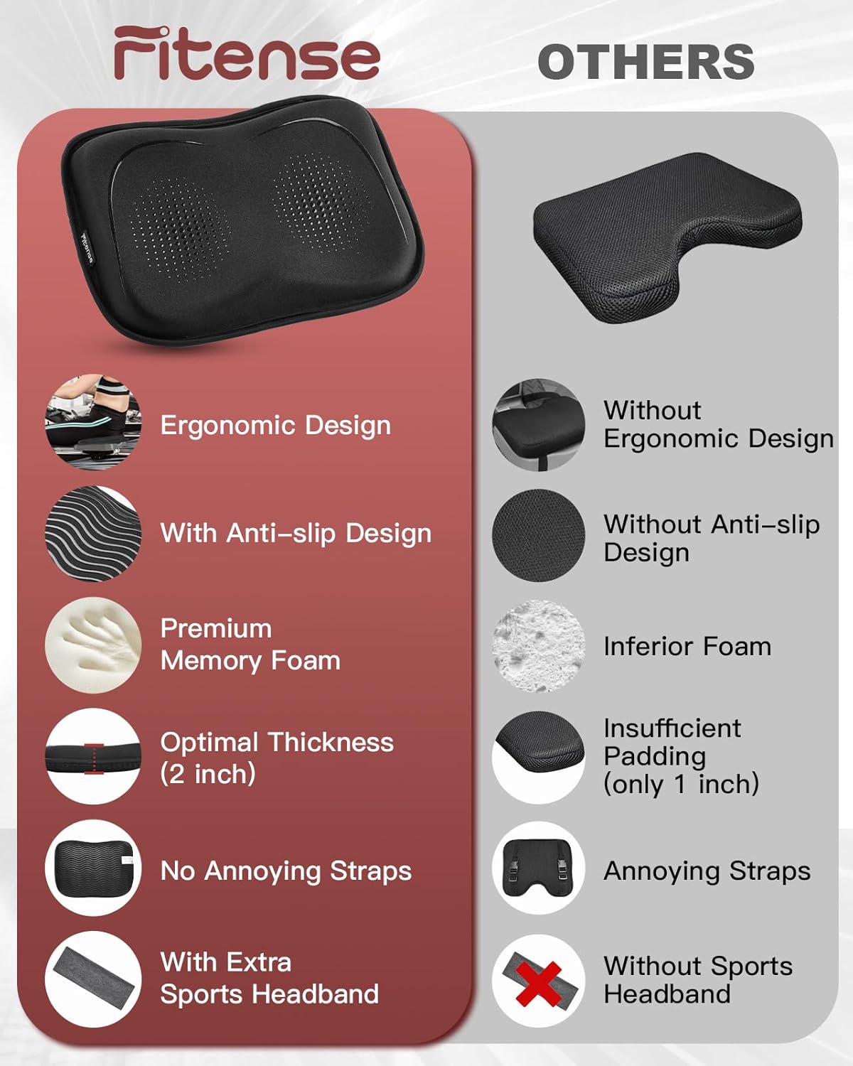 Rowing Machine Seat Cushion for The Concept 2 Rowing Machine with Extra Sports Headband, Memory Foam Row Machine Pad-Compatible with Concept 2 Rower, Recumbent Stationary Bike, Watter Rower - Image 3