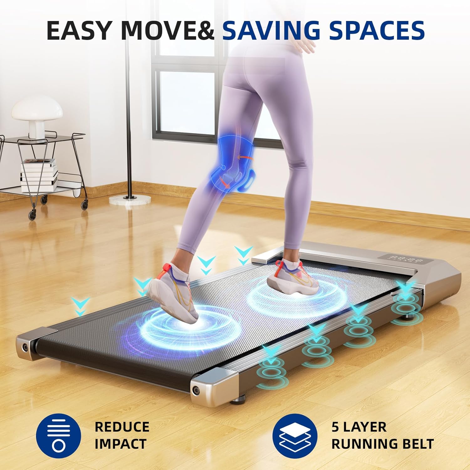 DeerRun Walking Pad, 2025 Smart Under Desk Treadmill, Treadmills for Home/Office, 2 in 1 Walking Pad Treadmill with LED Dispaly & Remote Control, Small Treadmill for Small Spaces - Image 5