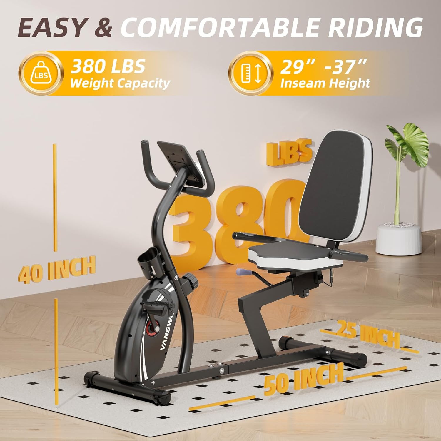 VANSWE Recumbent Exercise Bike for Adults Seniors - Recumbent Bikes for Home with Magnetic Resistance, Bluetooth and App Connectivity, Pulse Sensor - Image 4