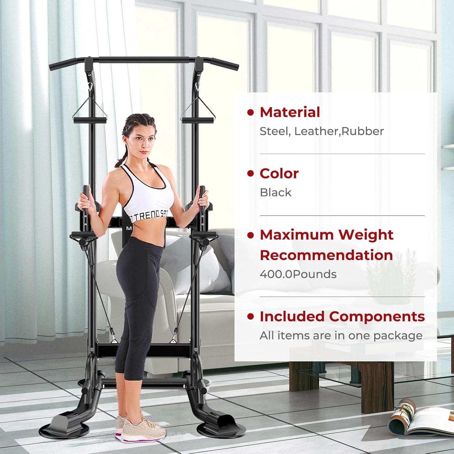 Power Tower Pull Up Bar for Home Gym, Multi Functional Pull Up Bar Stand Dip Bar Station, Adjustable Height Workout Dip Station Strength Training Fitness Equipment - Image 9