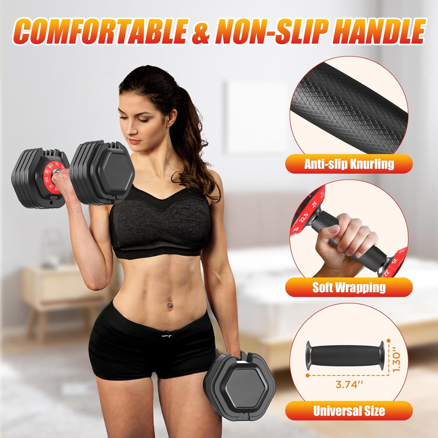 25/52.5/55LBS Adjustable Dumbbells Set with Anti-Slip Handle, Fast Adjust Weight Dumbbells Set with Dual Safety Locking System, Versatile Weights Set for Women & Men Full Body Workout Fitness, Compact Size Space Saving for home gym - Image 5