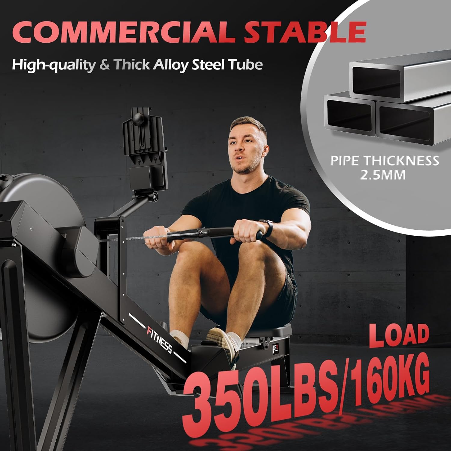 PASYOU Air Rowing Machine for Home 10-Level Resistance 350lb Load Rower Machine Foldable Commercial Row Machines with 47in Rail and Bluetooth Backlit Monitor, Adjustable Device Holder PR70 - Image 3