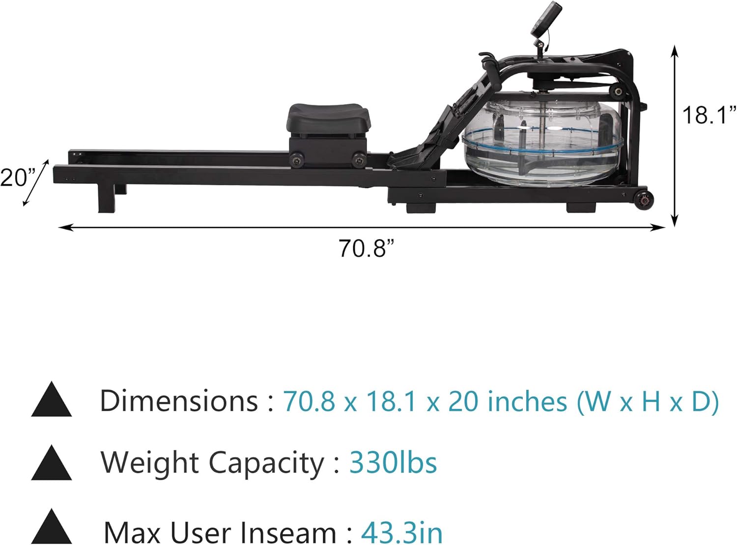 Water Rowing Machine Indoor Water Rower Adjustable Resistance with LCD Monitor Home Gym Equipment for Whole Body Exercise Cardio Training - Image 7