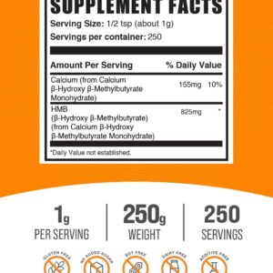 BulkSupplements.com HMB Powder – as Calcium HMB, Beta-Hydroxy Beta-Methylbutyrate – HMB Powder Supplements, Gluten Free – 1g per Serving, 250g (8.8 oz) (Pack of 1)