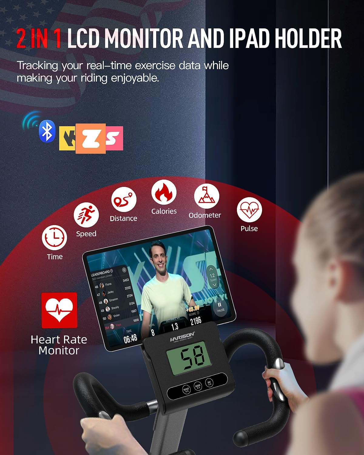 HARISON Pro Recumbent Exercise Bike 400 lbs Capacity, Magnetic Recumbent bike for Adult and Seniors, Recumbent Stationary bike for Home with Smart Bluetooth App, 2 in 1 LCD Monitor and Tablet Holder - Image 3