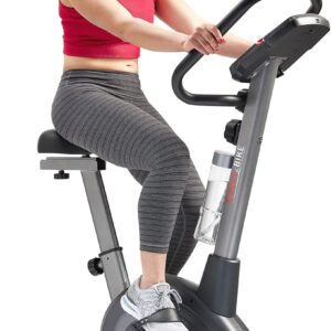 Sunny Health & Fitness Smart Stationary Exercise Upright Bike w/Pulse Sensor & 4-Way Adjustable Seat, Cycling Machine for Home Cardio Training, Free SunnyFit App Connection, Optional Resistance Band