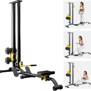 soges Foldable LAT Pull Down Machines & Rowing Machine, Multi-Functional Low Row Cable LAT Tower, Home Fitness Exercise Workout Station Strength Training Bar Machine
