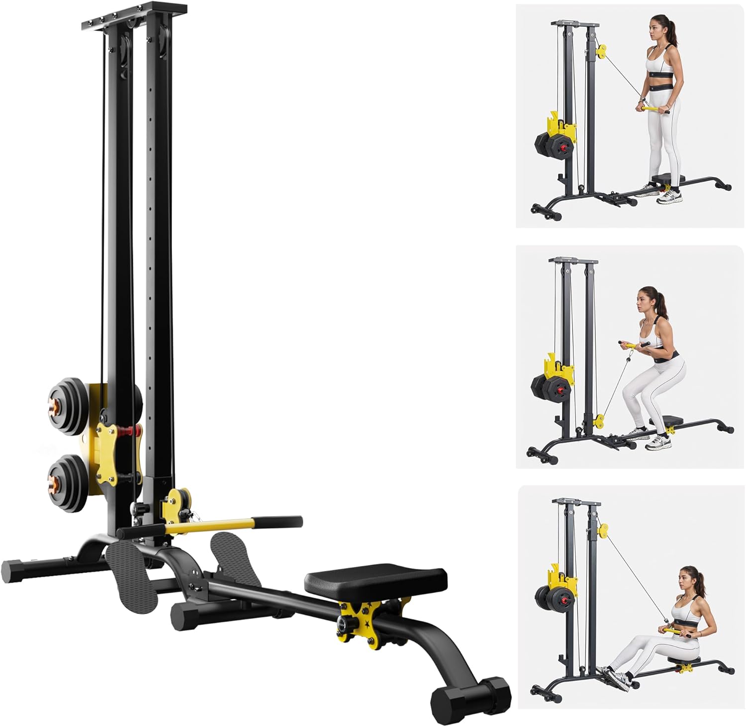 soges Foldable LAT Pull Down Machines & Rowing Machine, Multi-Functional Low Row Cable LAT Tower, Home Fitness Exercise Workout Station Strength Training Bar Machine