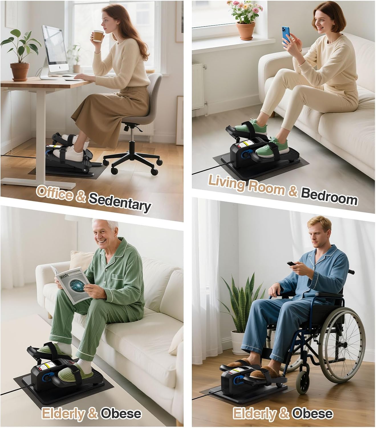 Portable Under Desk Elliptical Machine with Wireless Remote, 12 Manual & 3 Automatic Speeds, Pedal Ellipse Leg Exerciser,Leg Exerciser While Sitting for Seniors, Adults, Home, Office - Image 8