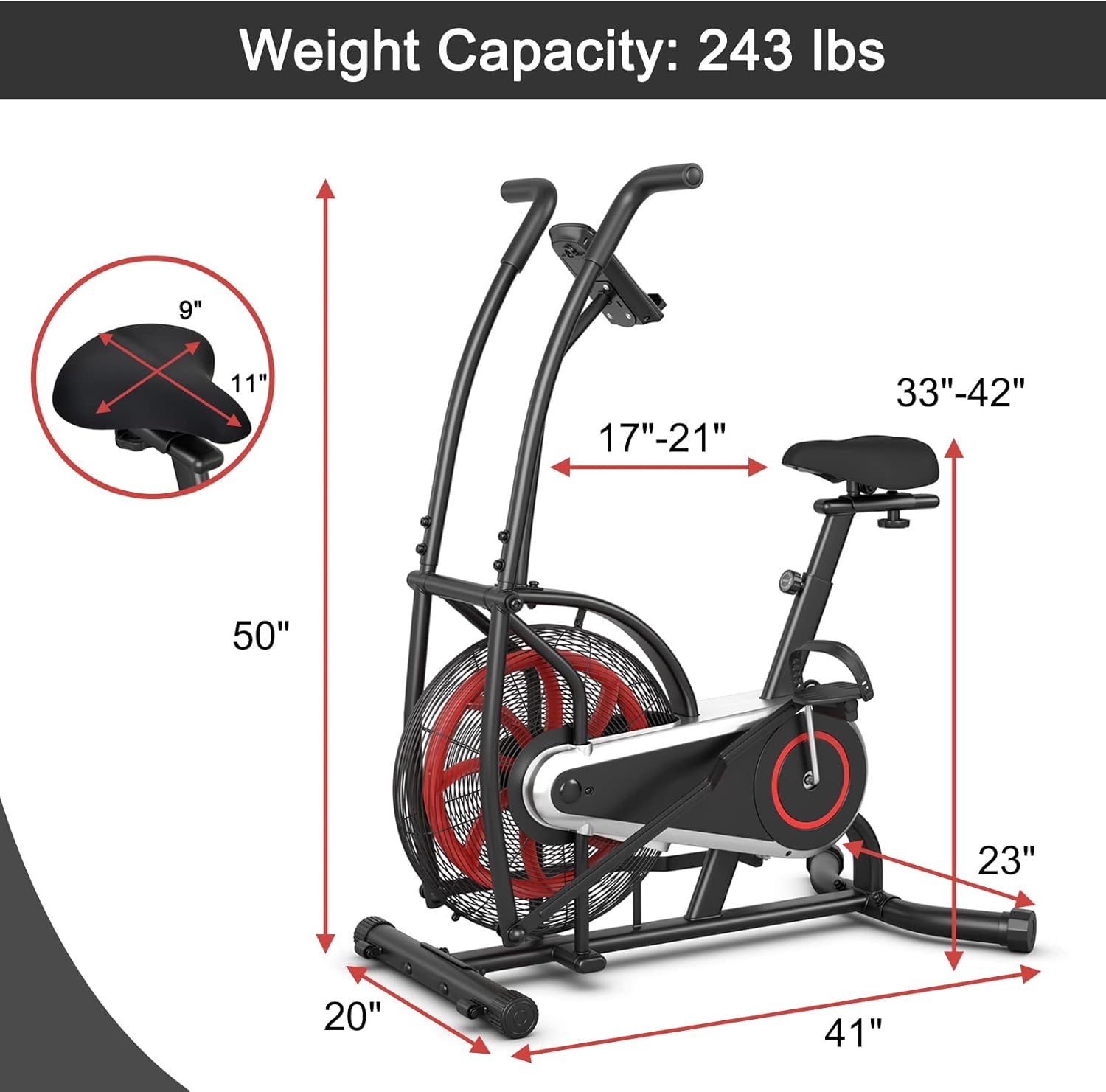 Goplus Air Bike, Fan Exercise Bike with Unlimited Resistance, Clear LCD Display, Tablet Holder, Adjustable Seat and Built-in Wheels, Fan Cycling Bike for Home Cardio Training - Image 7