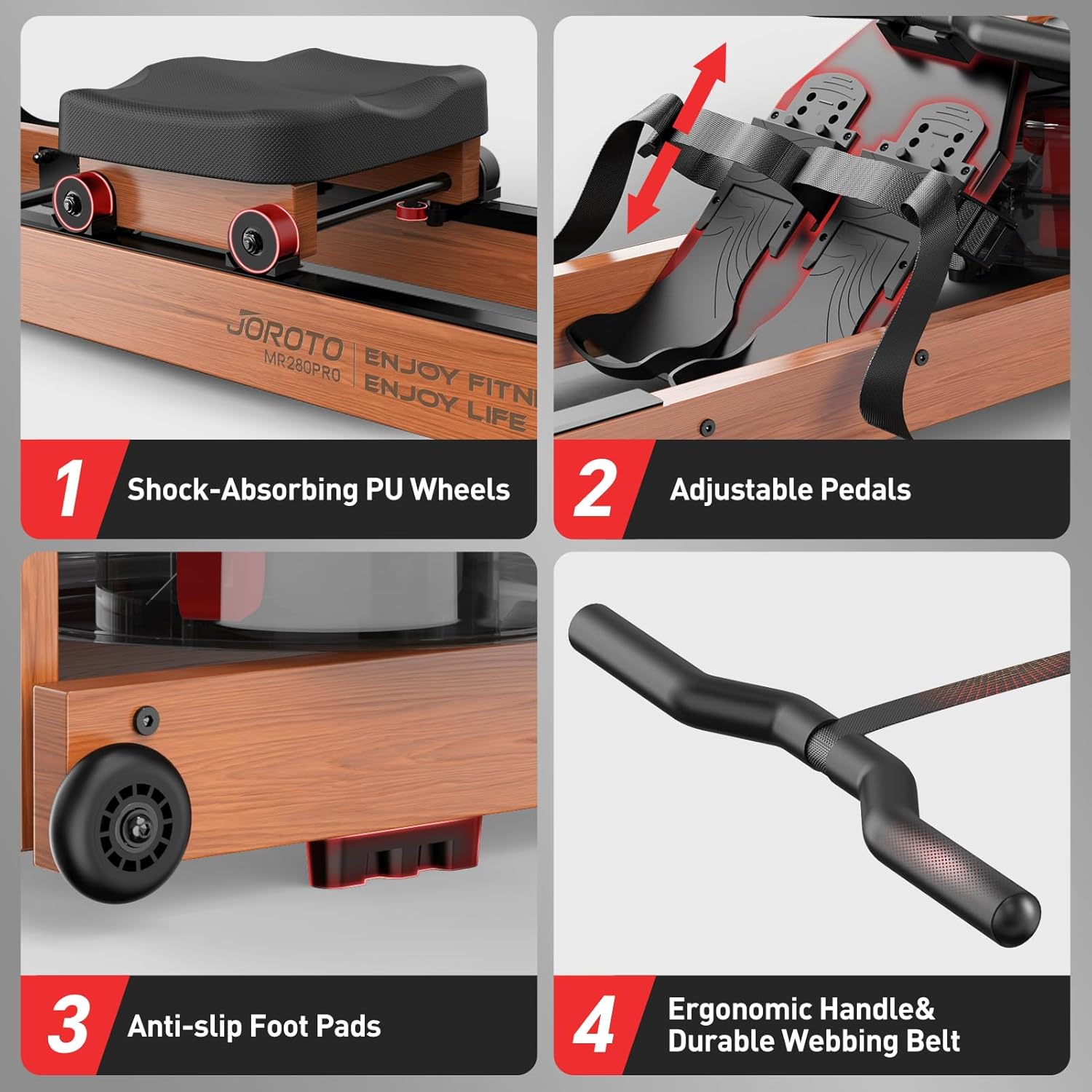 JOROTO Rowing Machines for Home Use, Foldable Rower Machine with Bluetooth Monitor, Tablet Holder Water Rowing Machine - Image 8
