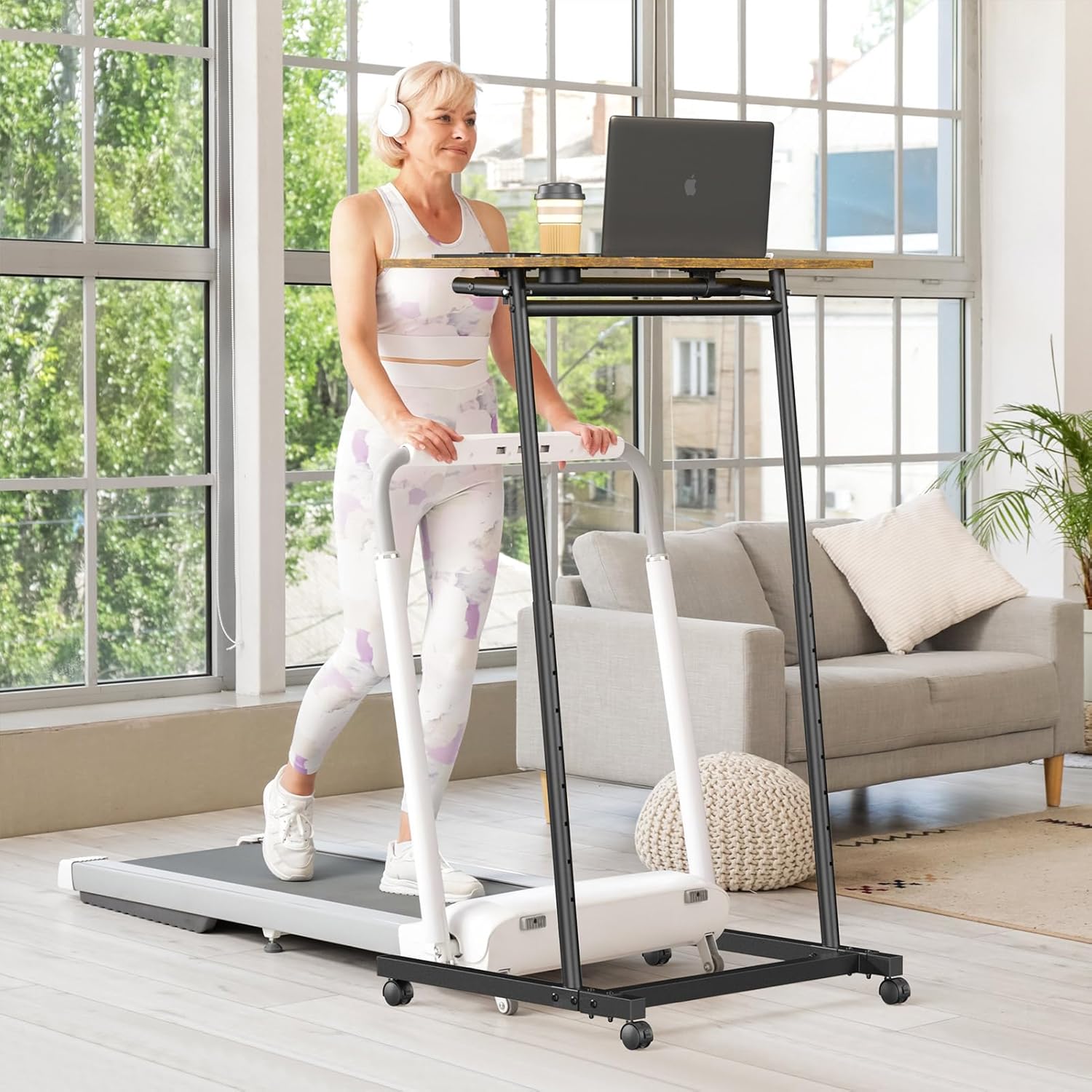 Treadmill Desk, Mobile Small Standing Desk with Wheels for Walking Pad, Portable Table for Laptop, Rolling Table Adjustable Height, Bedside Table - Image 6