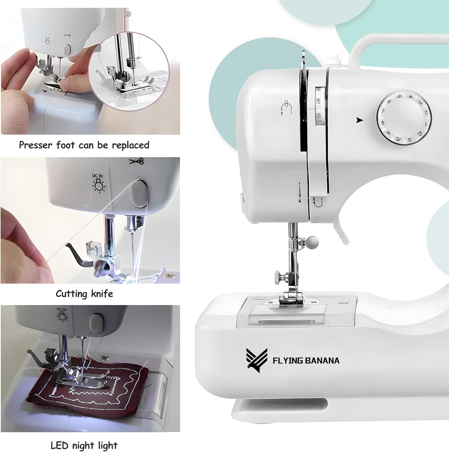 Portable Sewing Machine for Beginners, Mini Electric Sewing Machine 12 Built-in Stitch Patterns, 2 Speed with Foot Pedal & Sewing Kit, Easy DIY Household máquinas de coser for Kids Ages 8-12 - Image 5