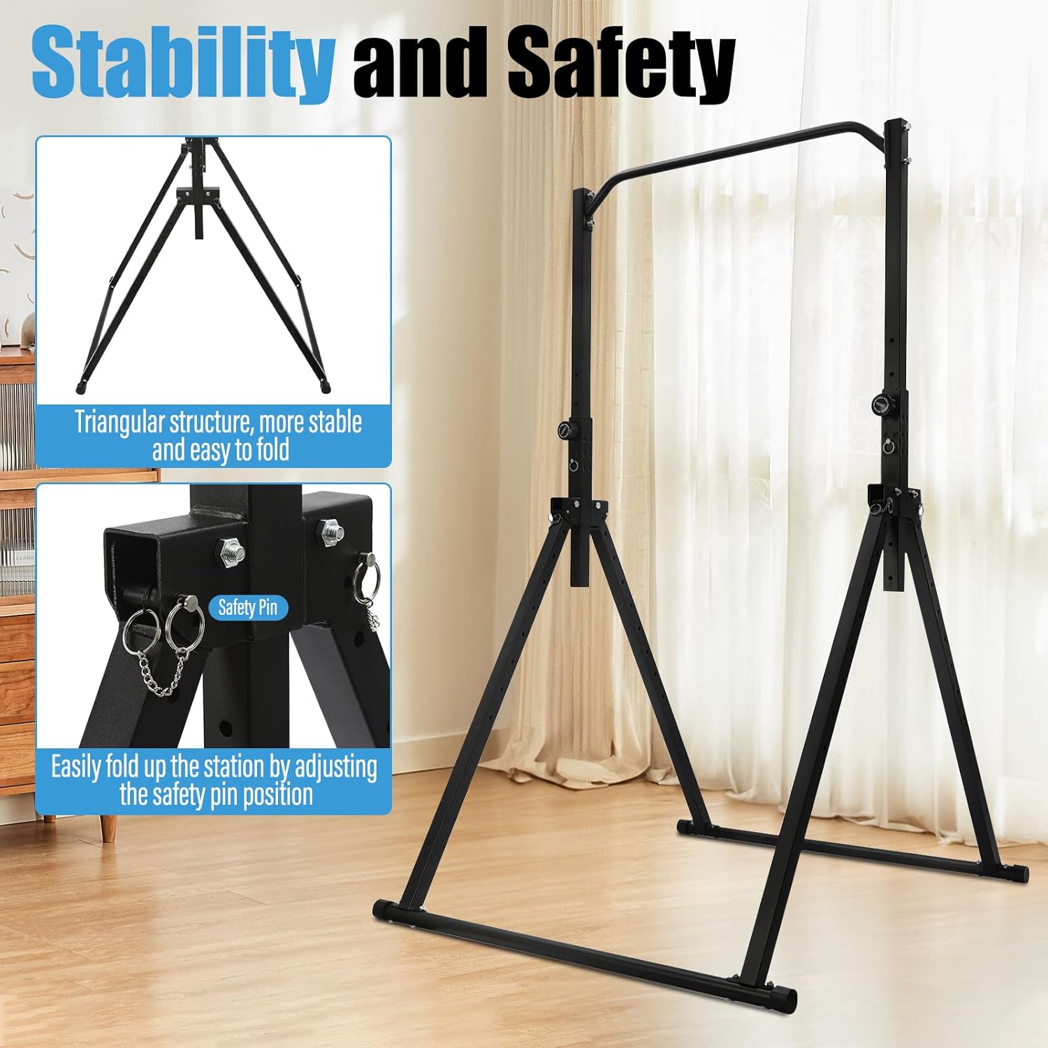 Foldable Pull Up Bar, Power Tower Workout Dip Station Height Adjustable Pull Up Bar for Home, Multifunction Fitness Tower Station Gym Training Equipment - Image 2