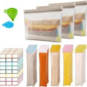 Protein Powder Containers & Supplement Travel Pack: 100 Leakproof Powder Dispensers with Funnel & 3 Portable Pouches for Gym, Outdoor, Travel
