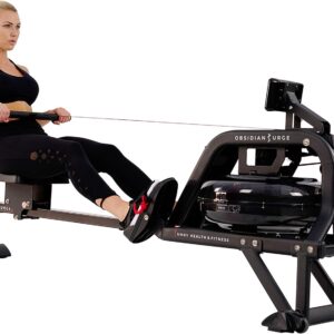 Sunny Health & Fitness Premium Water Rower w/Intensive Dynamic Real-Time Resistance, 300 LB Capacity Flip-able Rowing Machine for Home Training, Optional Free SunnyFit App Connection