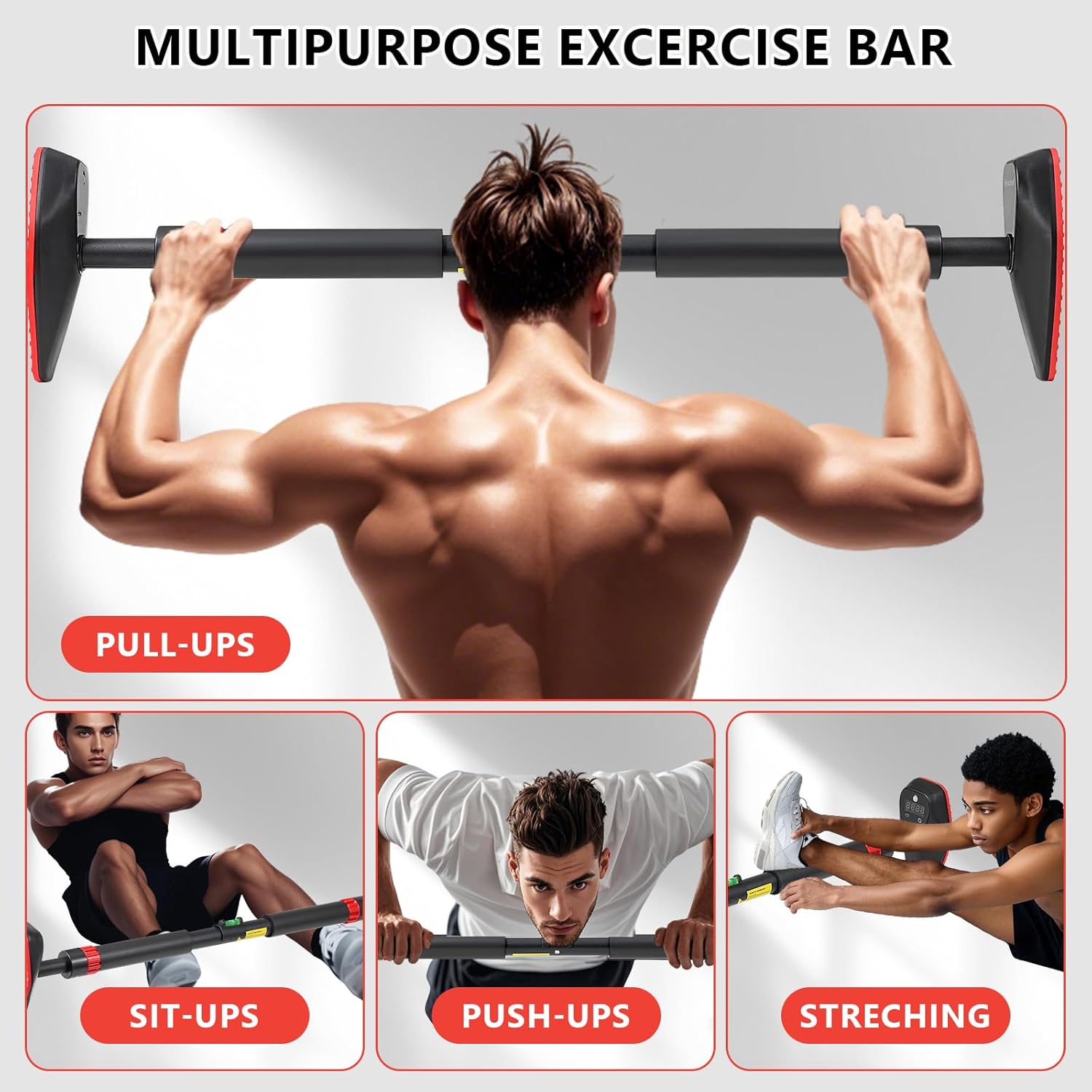 Pull Up Bar for Doorway, Door Frame Chin Up Bar without Screw Exercise Bars for Home Workouts Strength Training Adjustable Pull-up Bars with Smart Count/Timer/Calorie Tracker Home Gym Equipment Indoor - Image 6