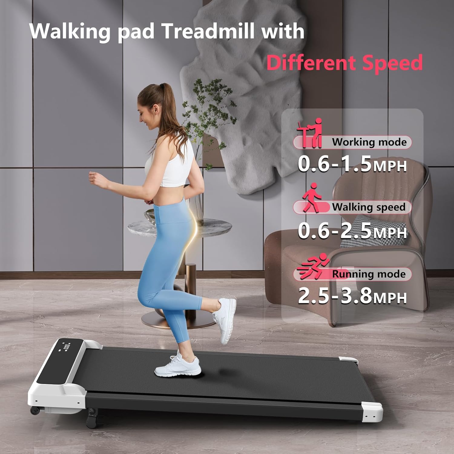 Walking Pad Treadmill with Incline,Under Desk Treadmill with Incline 2 in 1 for Walking and Jogging,2.5HP Compact Incline Walking Pad for Home Office with Remote Control - Image 2