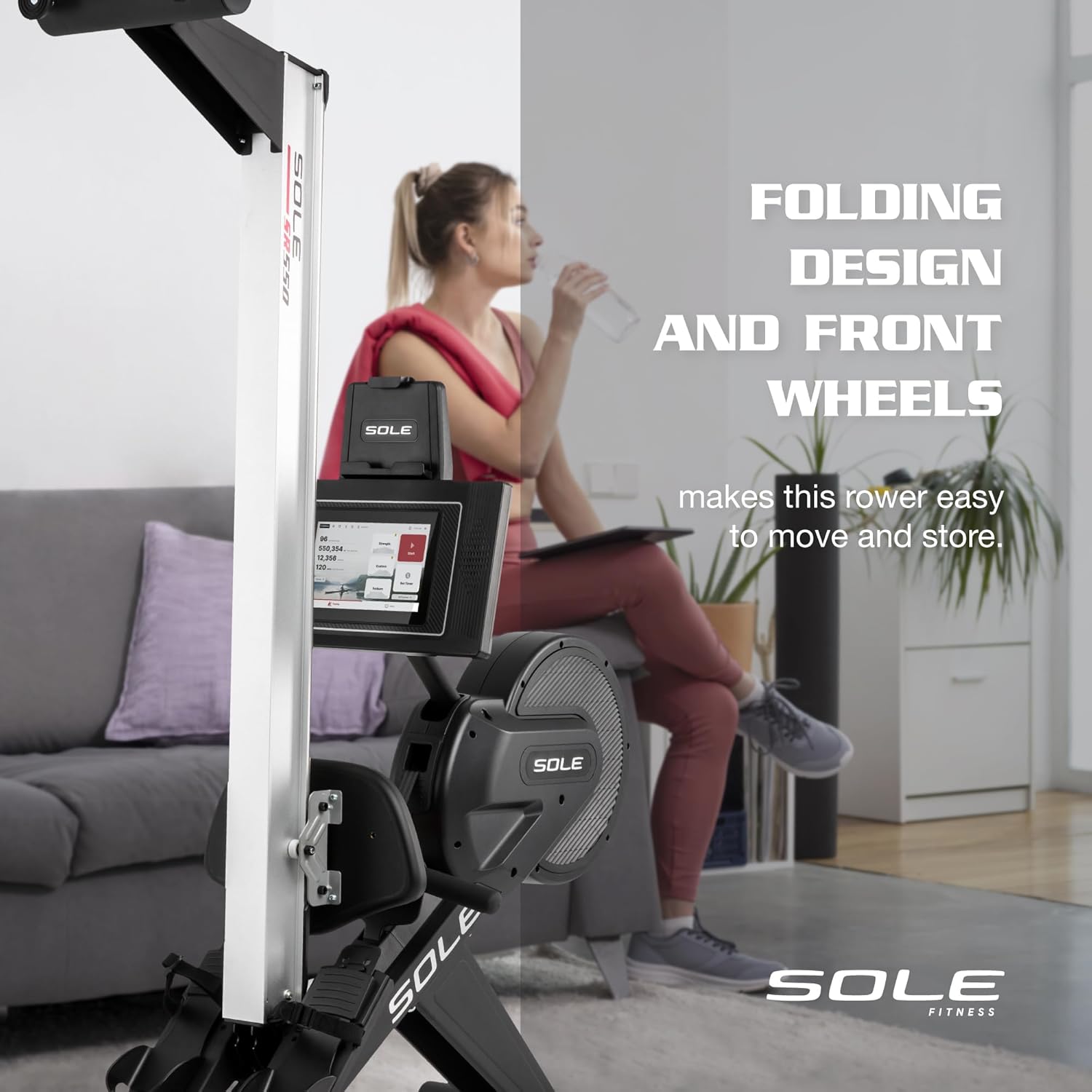 New 2023 Rowing Machine, SR550 Sole Fitness Rower, Foldable Rowing Machines for Home Use, Bluetooth, Touch Screen, Heart Monitoring, Air & Magnetic Resistance Row Machine, Rowers for at Home Exercise - Image 3