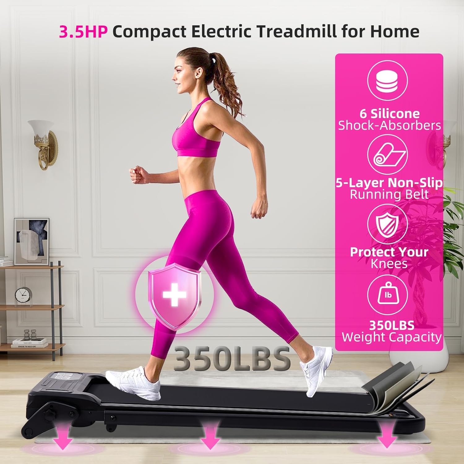 Electric Walking Pad Treadmill with Adjustable Incline and Handle Bar, 3.5HP Small PortableTreadmills for Home Office Small, 4 in 1 Folding Foldable Treadmill with Handles, 0.6-7.6MPH, 350LBS - Image 8