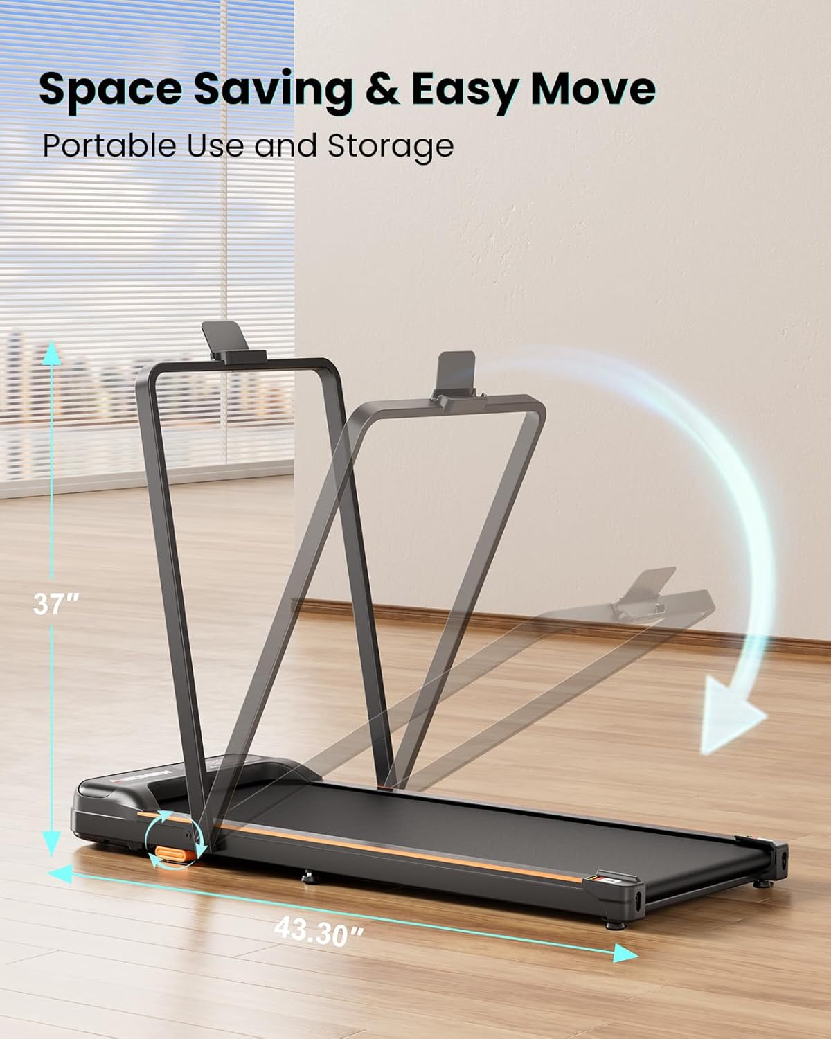 Walking Pad - 2.5 HP Walking Pad with Handle Bar, 2 in 1 Foldable Walking Pad with Incline, Small Treadmill with LED Display & Remote Control for Home Office Under Desk, 265 LBS Capacity - Image 6