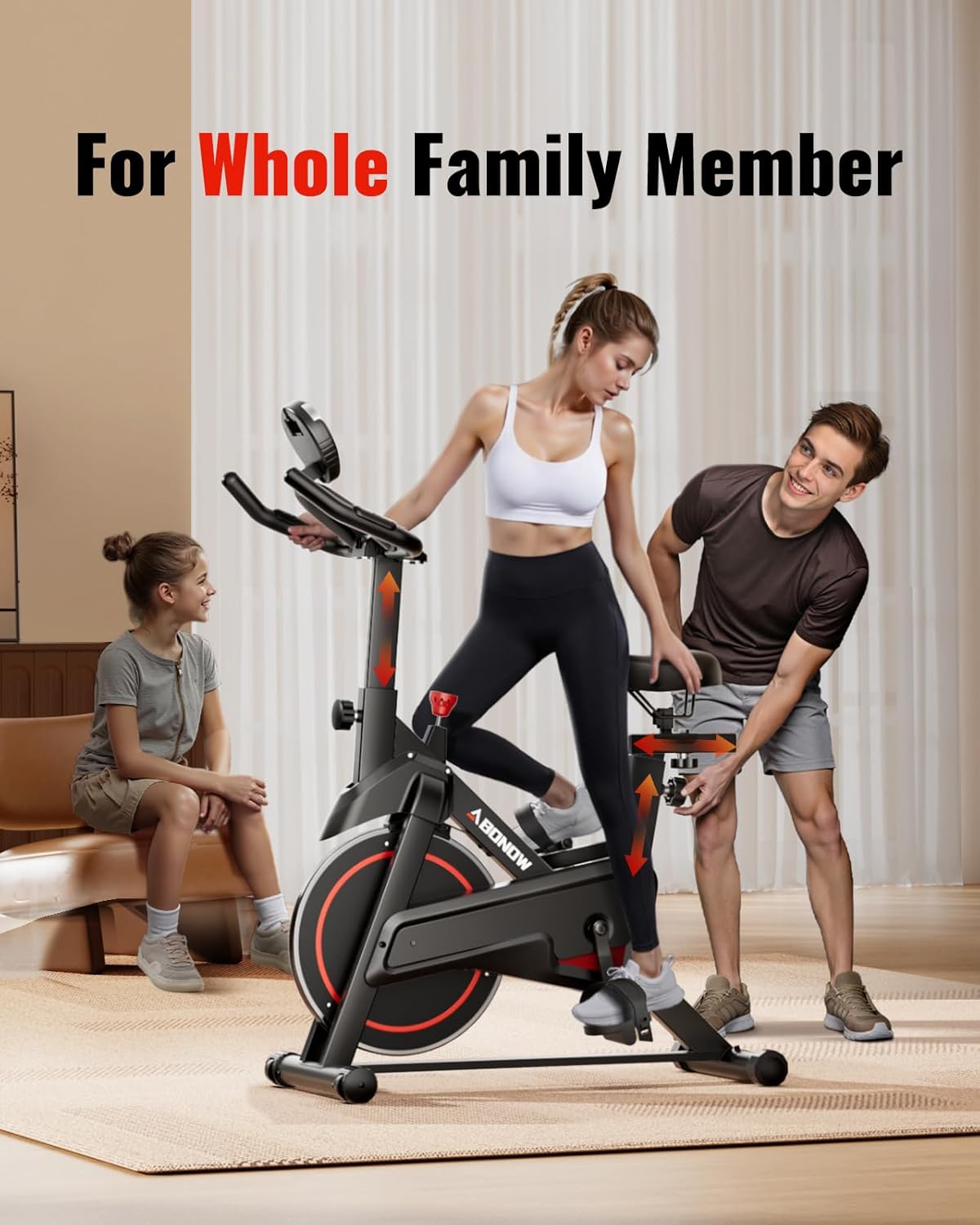 Exercise Bike, Low Noise Stationary Bikes for Home, Adjustable Brake Pad Indoor Cycling Bike, 300lbs Capacity Compact Workout Bike with Tablet Mount & Comfortable Padded Seat - Image 6