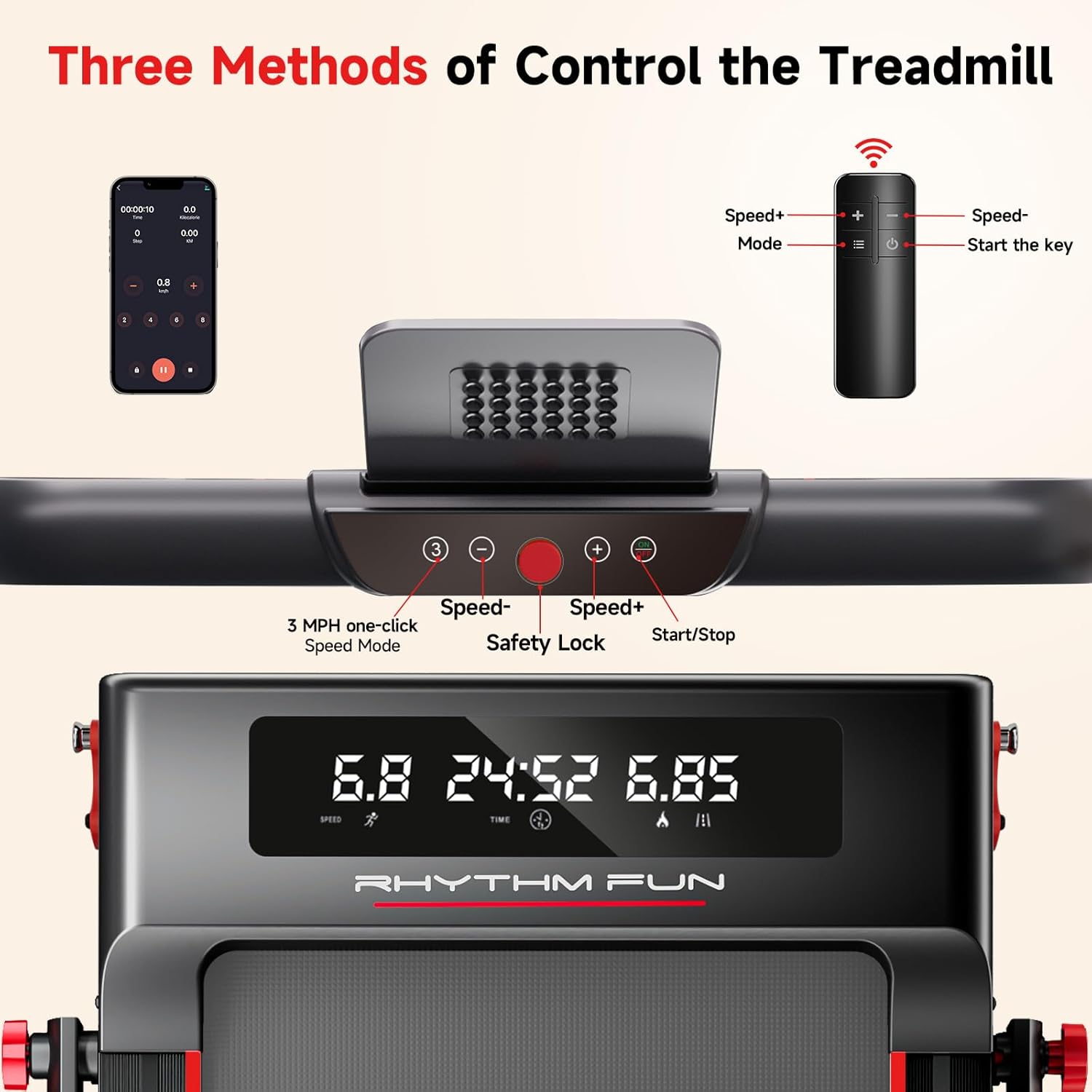 RHYTHM FUN Treadmill with Incline, Walking Pad with Handle Bar,300lbs Walking Pad with APP, Portable Folding Walking Treadmills for Home/Office with Low Noise - Image 9