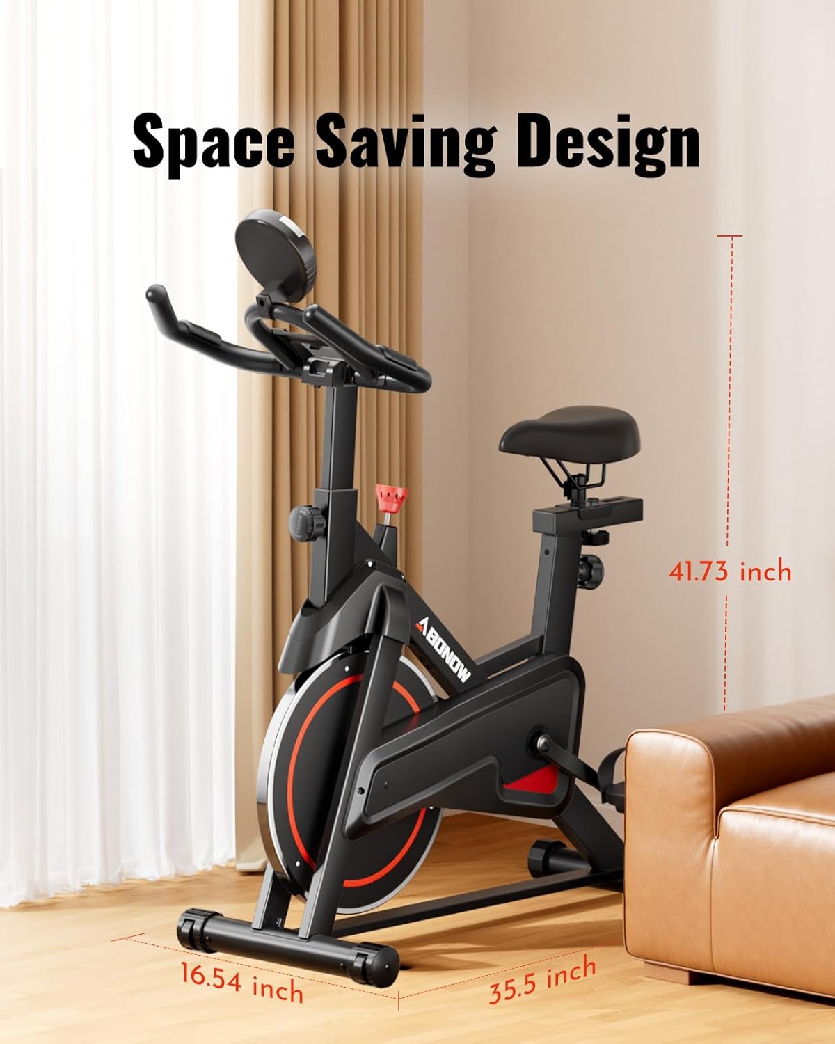 Exercise Bike, Low Noise Stationary Bikes for Home, Adjustable Brake Pad Indoor Cycling Bike, 300lbs Capacity Compact Workout Bike with Tablet Mount & Comfortable Padded Seat - Image 7