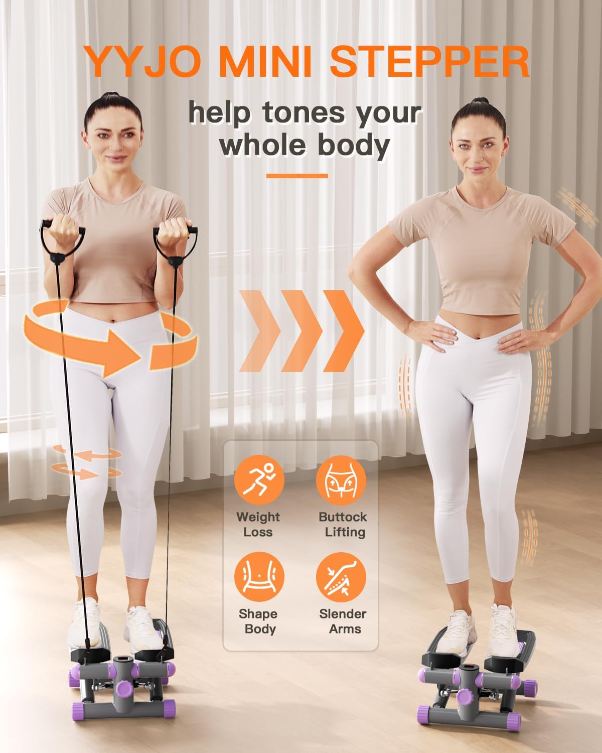 Steppers for Exercise at Home, Mini Stepper with Resistance Bands Portable Stair Stepper for Buttocks Lifting and Body Shaping - Image 2