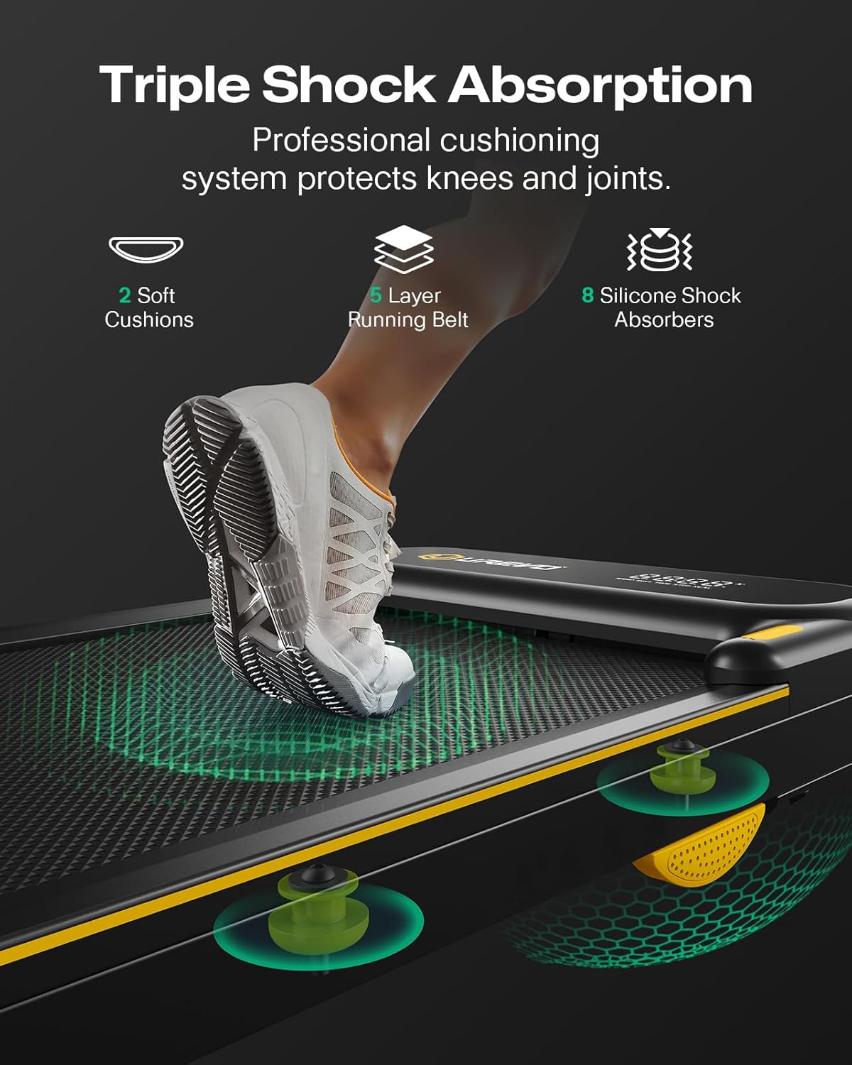UREVO Strol 2E Smart 2-in-1 Folding Treadmill, Compact Walking Pad with Safety Handle, Plug and Play, Dual LED Display, Workout APP, Walking or Running for Home Office, Remote Included - Image 4