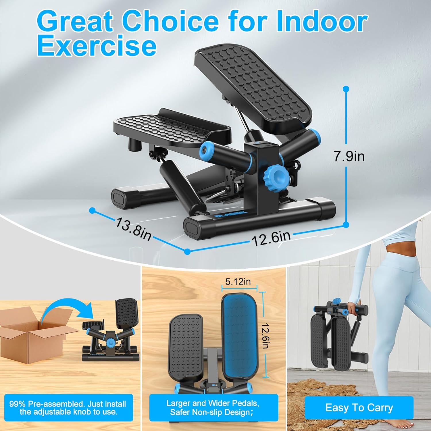 Steppers for Exercise at Home, Twist Stepper with 350LBS Loading Capacity, Mini Stepper with Resistance Bands, Hydraulic Fitness Stair Stepper for Home with LCD Monitor - Image 7