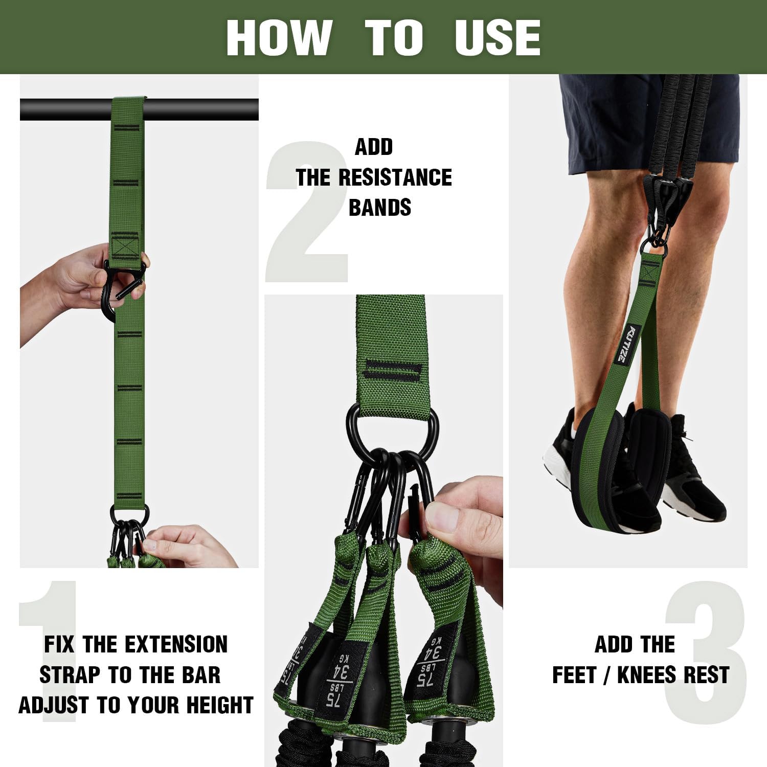 Pull Up Assistance Bands, Pull Up Bar Resistance Bands, Pull Up Bands for Enhanced Strength Training, Muscle Training, 3 Heavy-Duty Adjustable Pull Up Assist Strap & Comfortable Foot Strap - Image 7
