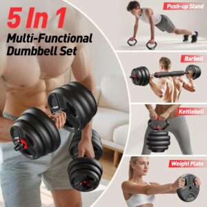 Adjustable dumbbell set,20/35/45/55/70/90lbs Free Weights set with upgraded nut, 4 in 1 Weight Set Used as Kettlebells, Barbell, Push up Stand, Fitness Exercise for Home Gym Suitable Men/Women