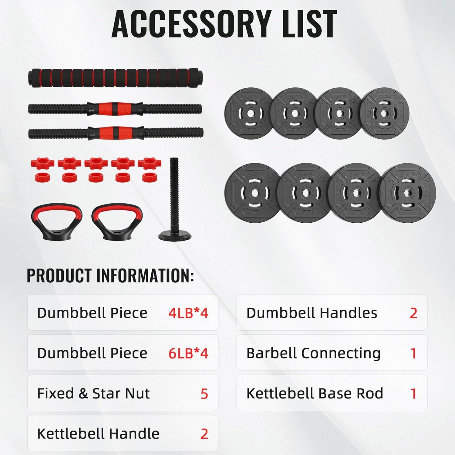Multi-Functional Portable Changeable Dumbbell and Barbell Kettlebell Set with Adjustable Weights, 40LBS or 60LBS Sets, Multiple Styles - Image 2