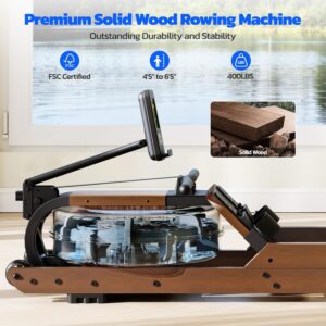 Dripex Water Rowing Machines for Home Use, Foldable Row Machine with 400LBS Weight Capacity, Rower Machine with Dedicated LCD Monitor, Comfortable Seat, Bluetooth App Compatible for Home Gym Exercise