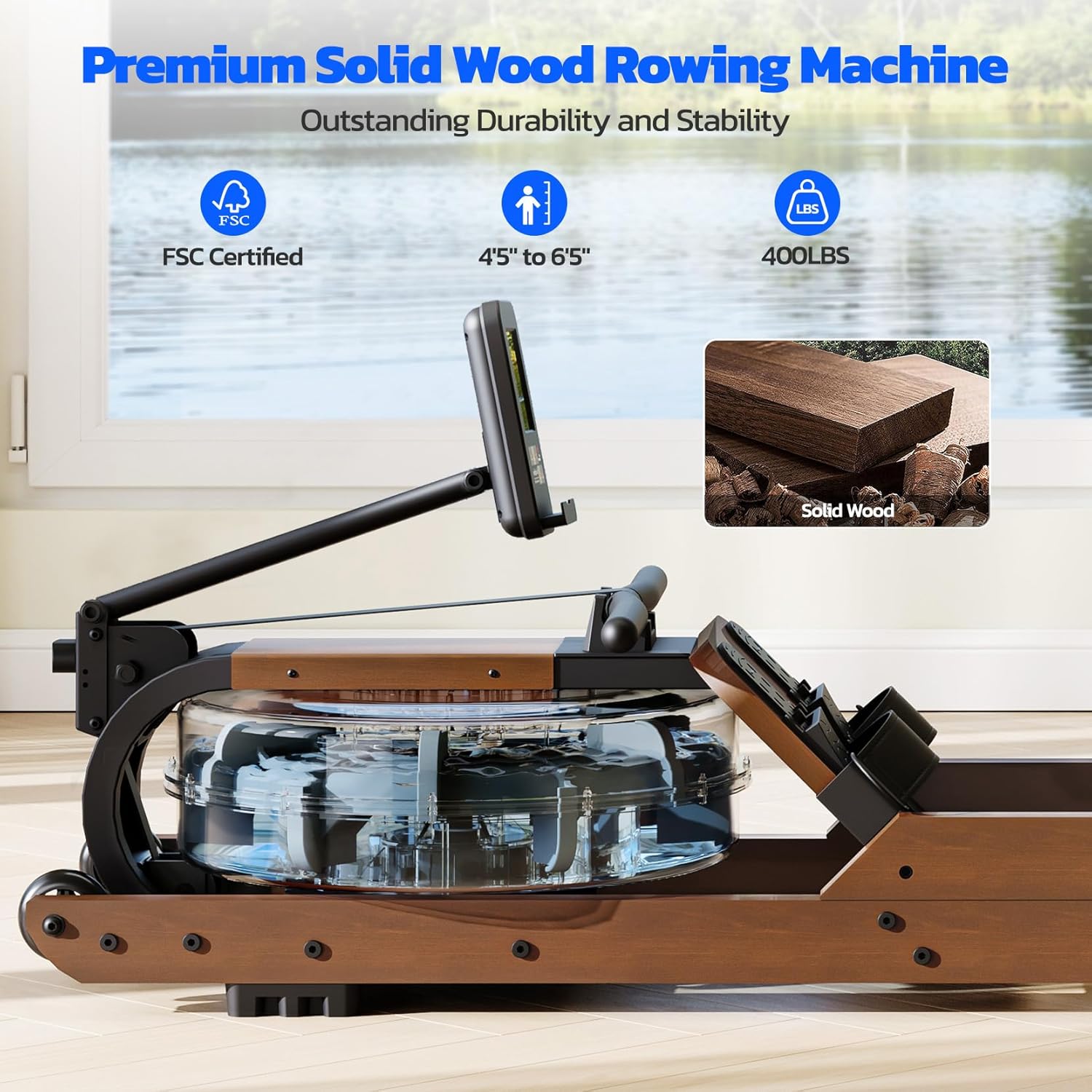 Dripex Water Rowing Machines for Home Use, Foldable Row Machine with 400LBS Weight Capacity, Rower Machine with Dedicated LCD Monitor, Comfortable Seat, Bluetooth App Compatible for Home Gym Exercise - Image 2
