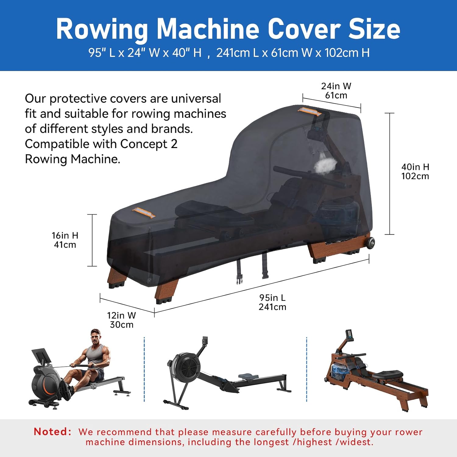 Rowing Machine Cover,420D Heavy Duty Rower Outdoor Covers,Outdoor Protective Cover for Concept 2 Fitness Equipment,with Waterproof Strip,Windproof Buckle,2 Handles,Accessories Fit for Concept 2 Rower - Image 6