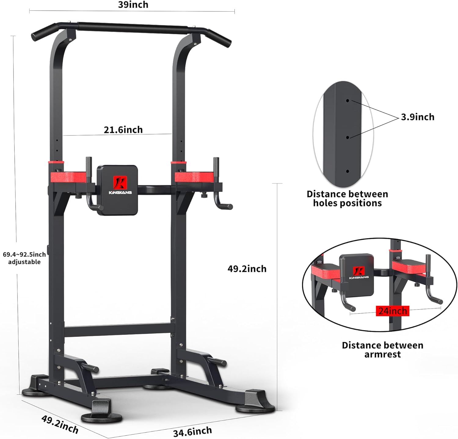 Power Tower Dip Station Workout equipment Pull up Bar for Home Gym Adjustable Height Strength Training Fitness Excercise Equipment,Load 450LBS - Image 6